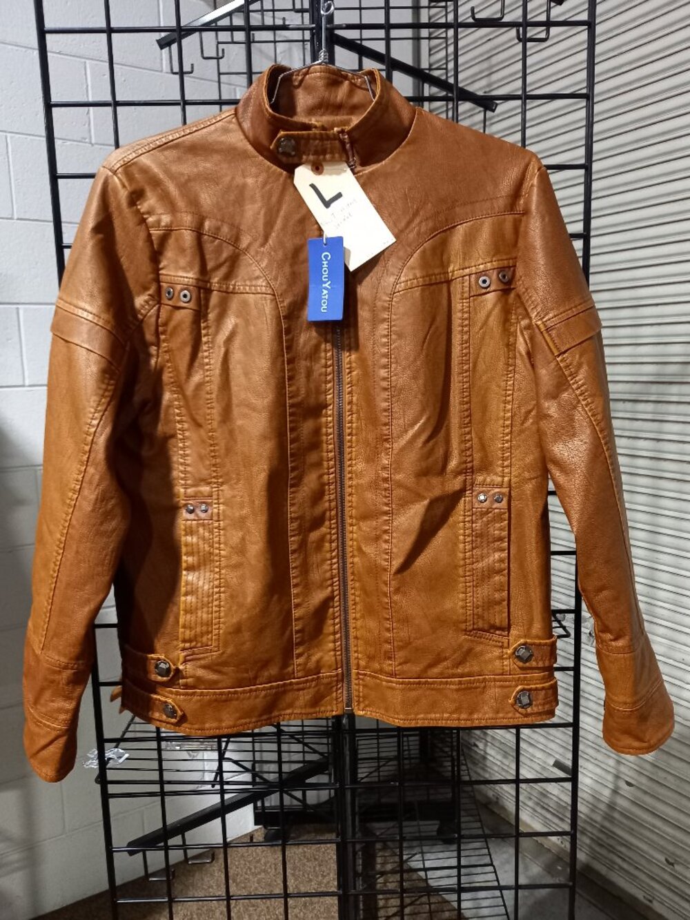 Men's Vintage Stand Collar Faux Leather Jacket | Large